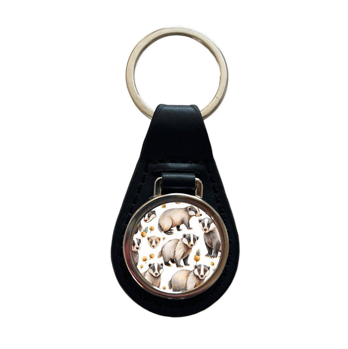 Lots Of Sweet Honey Badgers Black Leather Metal Keychain