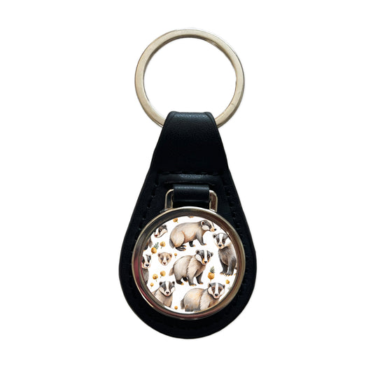 Lots Of Sweet Honey Badgers Black Leather Metal Keychain