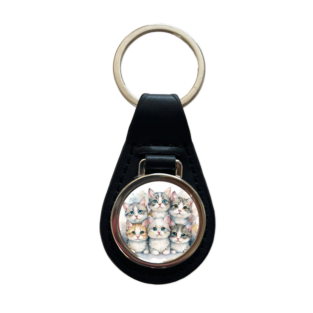Sweet Australian Mist Cats Black Leather Metal Keychain