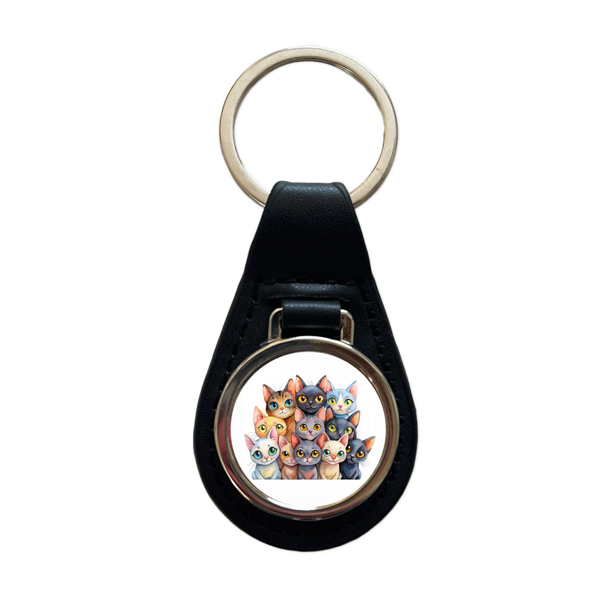 Sweet Bombay Cats Black Leather Metal Keychain