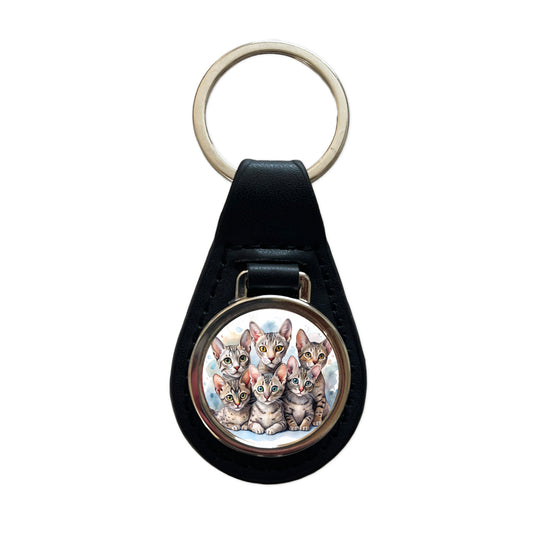 Sweet Egyptian Mau Cats Black Leather Metal Keychain