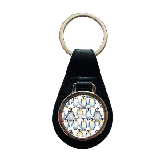 Sweet Emperor Penguins Black Leather Metal Keychain