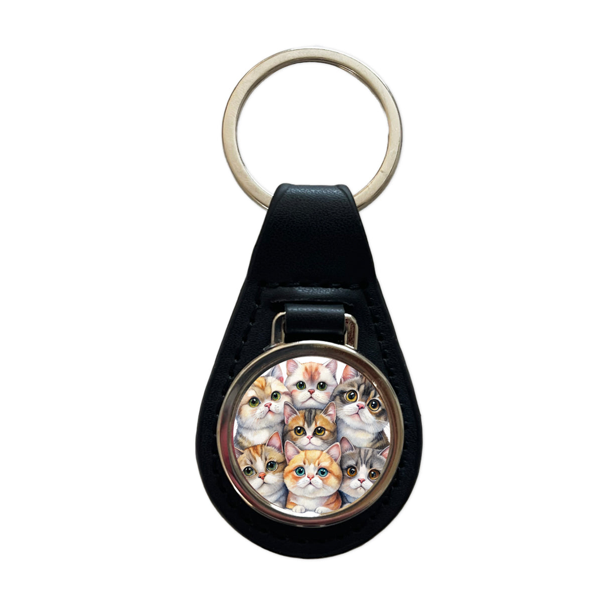 Sweet Exotic Shorthair Cats Black Leather Metal Keychain