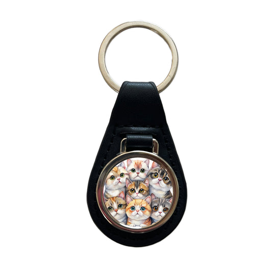Sweet Exotic Shorthair Cats Black Leather Metal Keychain