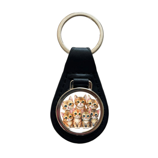 Sweet Havana Brown Cats Black Leather Metal Keychain