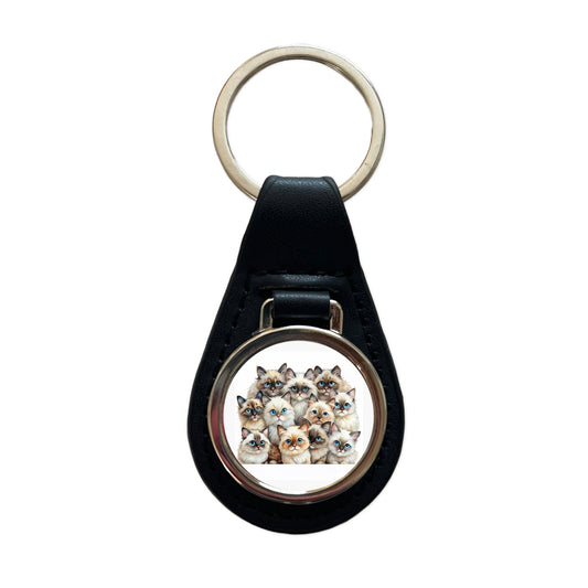 Sweet Himalayan Cats Black Leather Metal Keychain