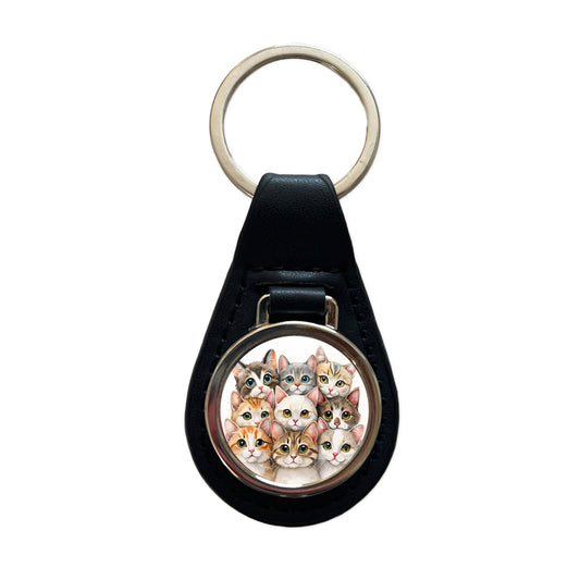 Sweet Javanese Cats Black Leather Metal Keychain