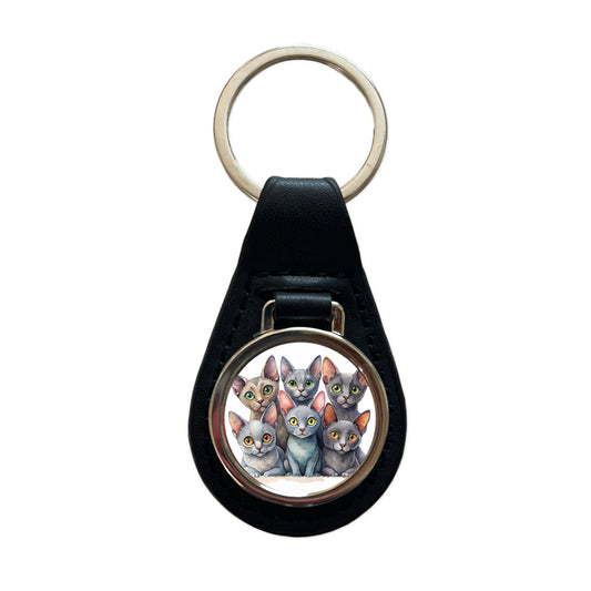 Sweet Korat Cats Black Leather Metal Keychain