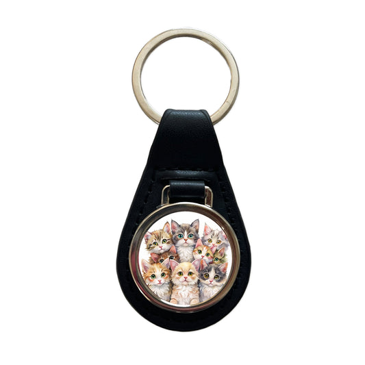 Sweet Laperm Cats Black Leather Metal Keychain