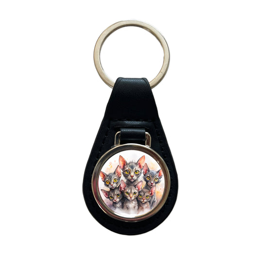Sweet Lykoi Cats Black Leather Metal Keychain