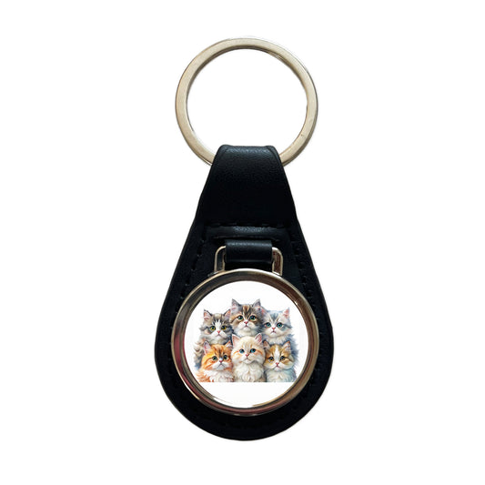 Sweet Persian Cats Black Leather Metal Keychain