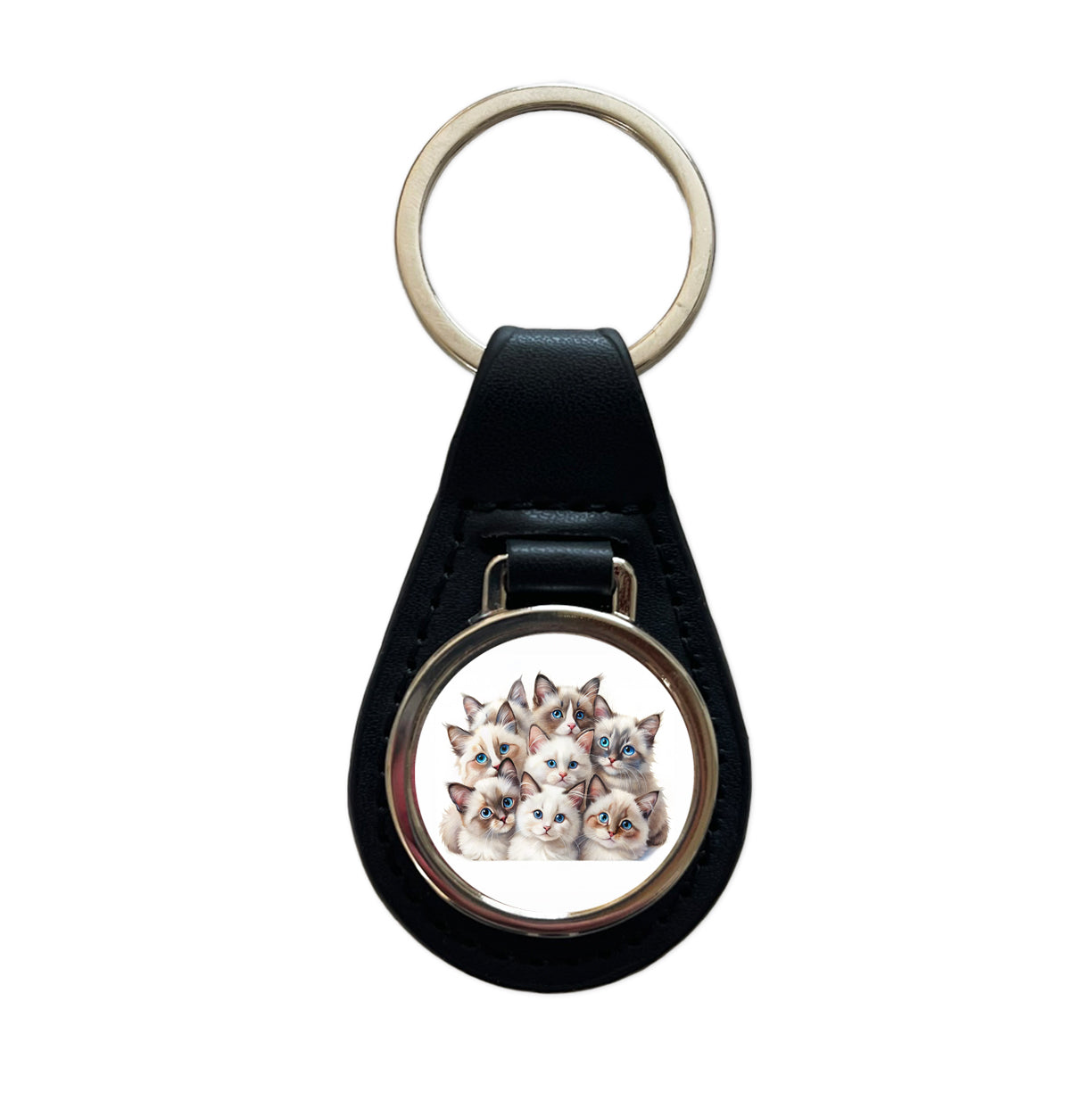 Sweet Ragdoll Cats Black Leather Metal Keychain