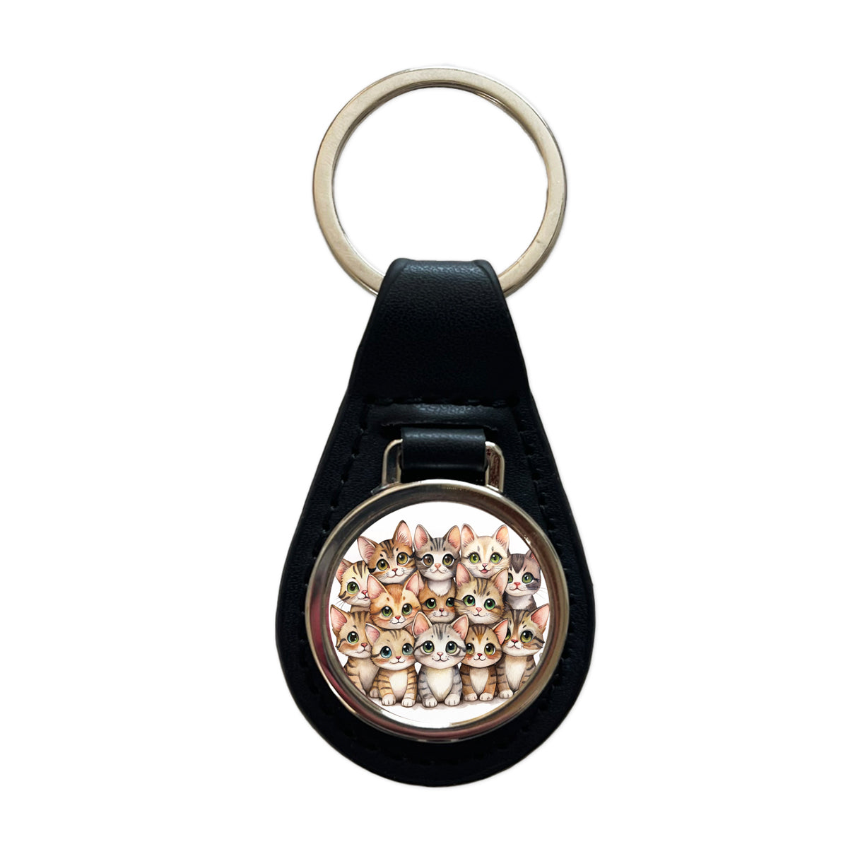 Sweet Sokoke Cats Black Leather Metal Keychain
