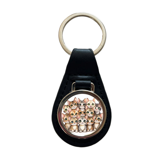 Sweet Sokoke Cats Black Leather Metal Keychain