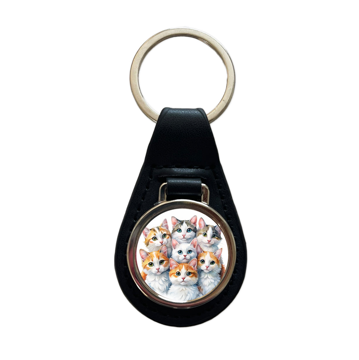 Sweet Turkish Van Cats Black Leather Metal Keychain