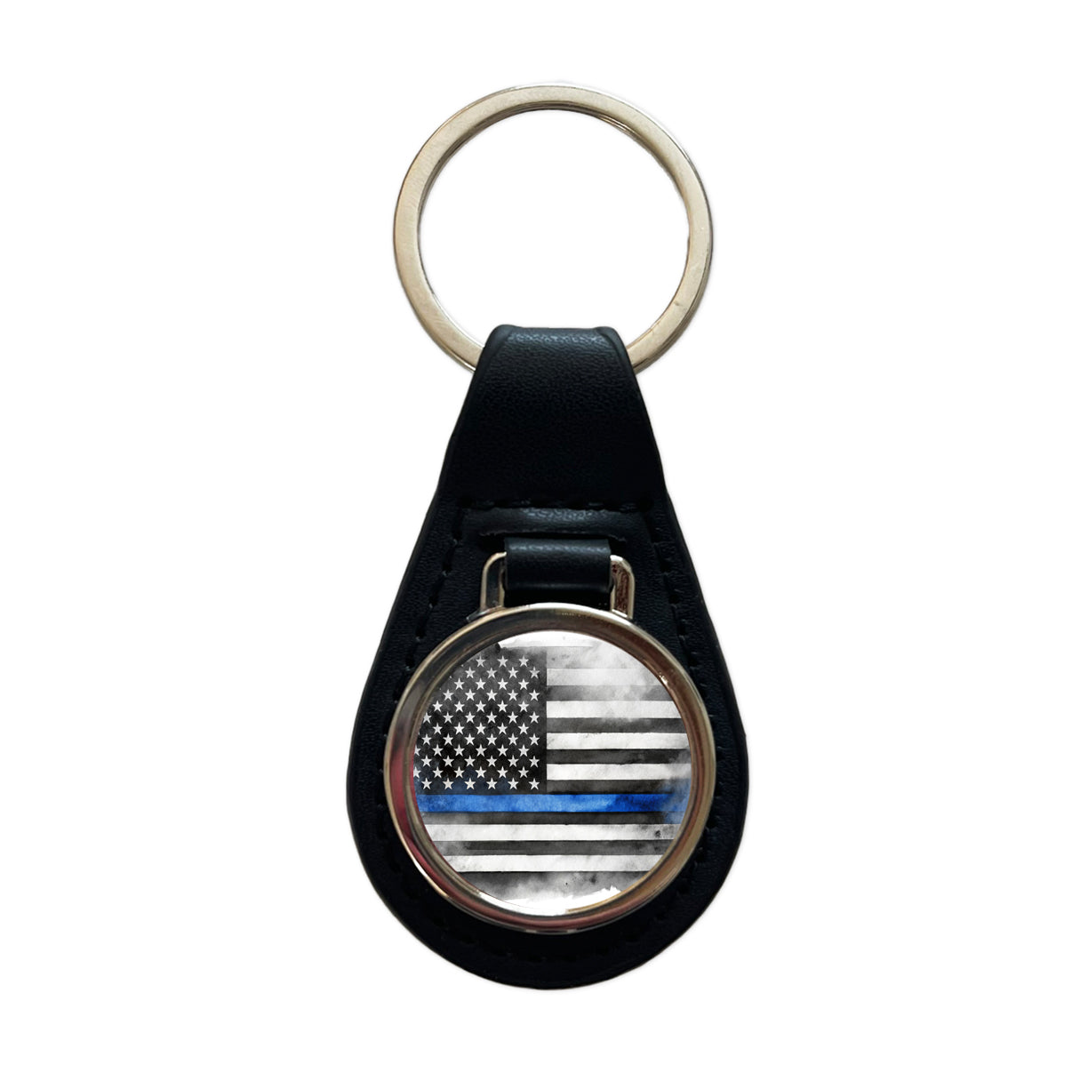 Thin Blue Line Black And White American Flag Support Policemen Police Black Leather Metal Keychain