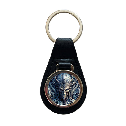 Alien Creature Creepy Horror Sci-Fi Black Leather Metal Keychain