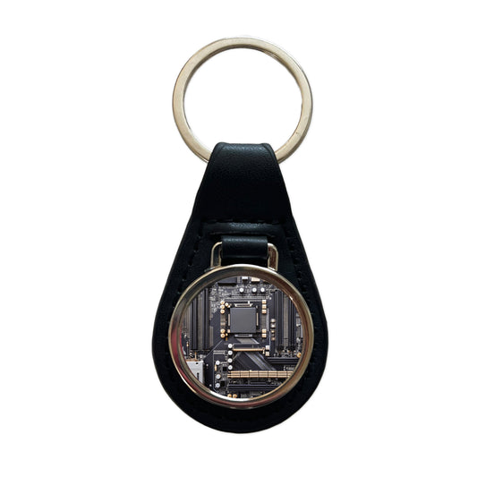 Black Gaming Computer Motherboard Black Leather Metal Keychain