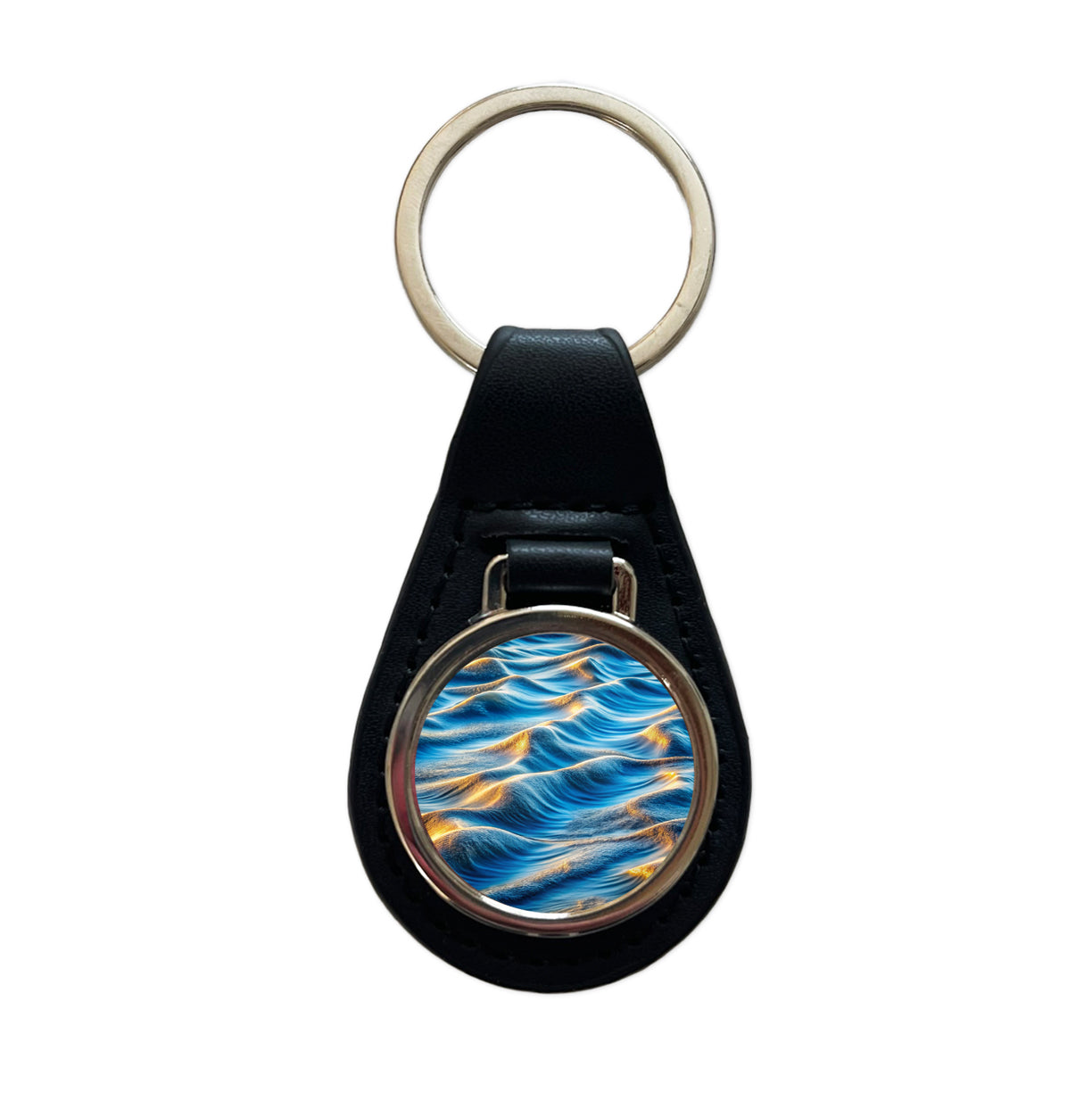 River Lake Waves Black Leather Metal Keychain