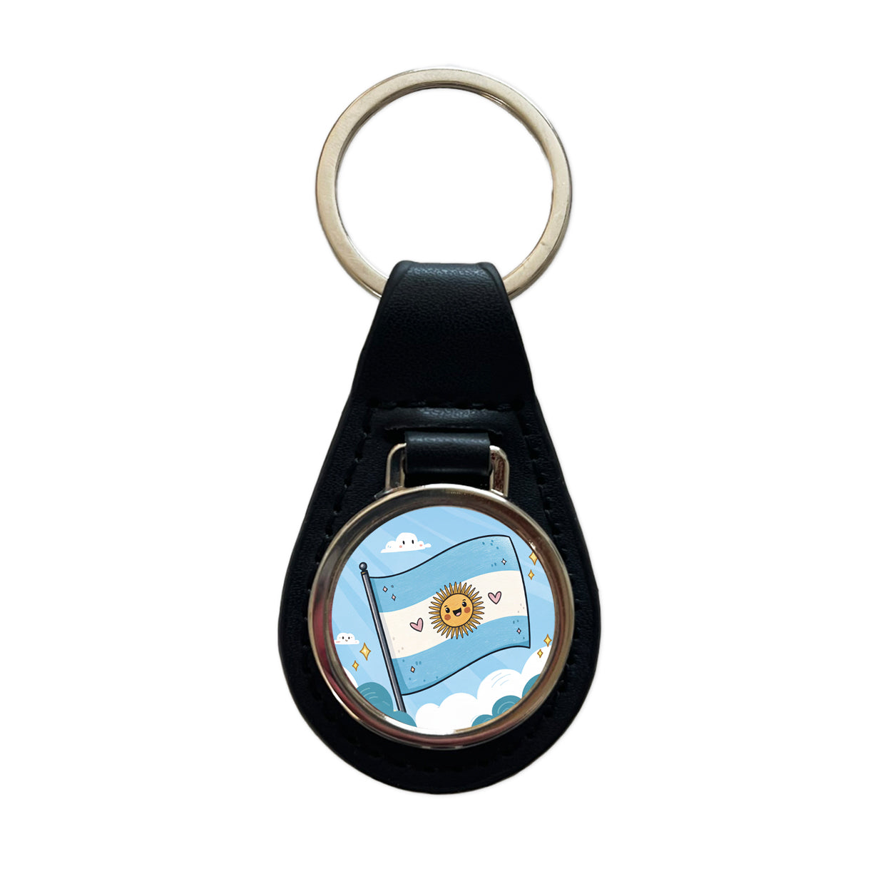 Kawaii Argentina Flag Black Leather Metal Keychain