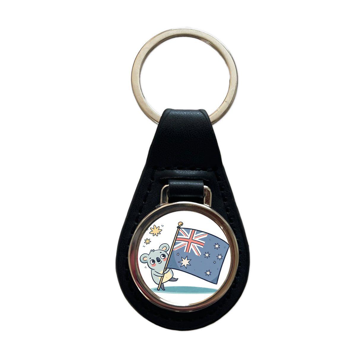 Kawaii Australian Flag Black Leather Metal Keychain