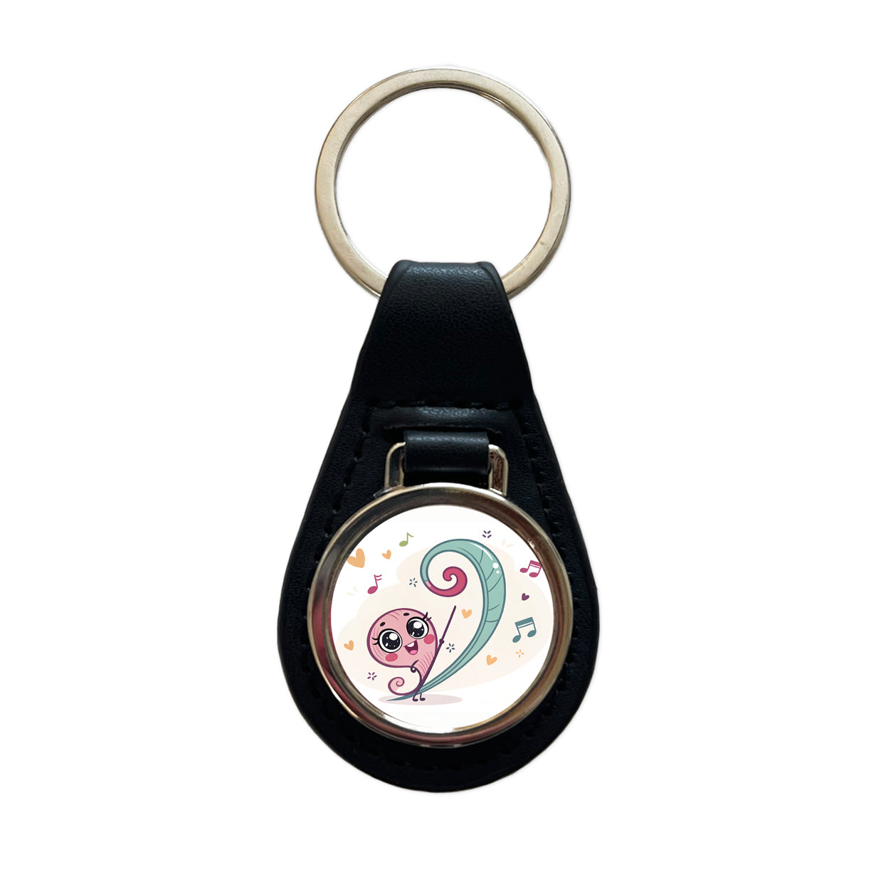 Kawaii Bass Clef Music Black Leather Metal Keychain