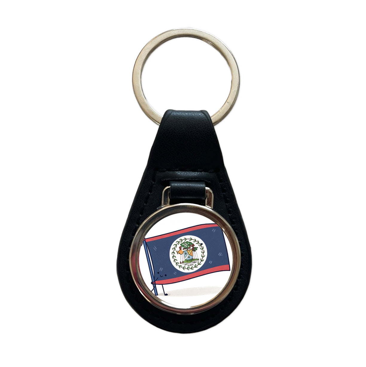 Kawaii Belize Flag Black Leather Metal Keychain