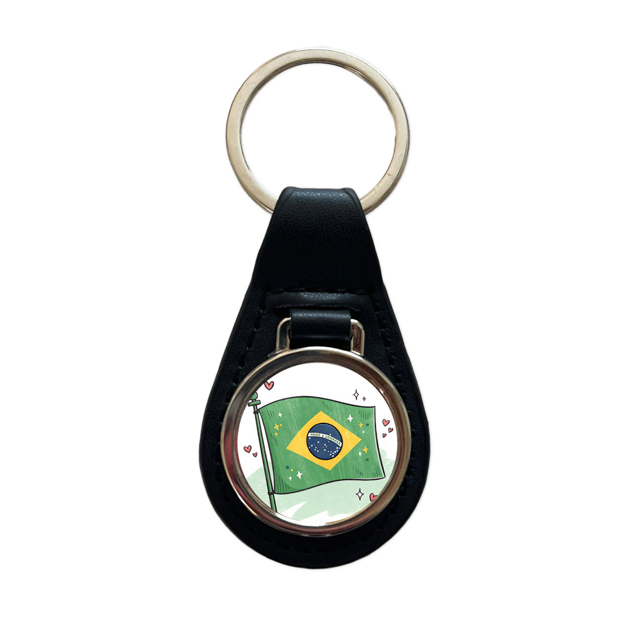 Kawaii Brazil Flag Black Leather Metal Keychain