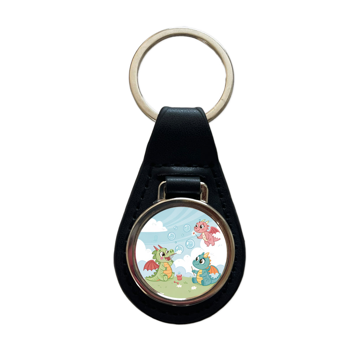 Kawaii Dragons Cute Black Leather Metal Keychain