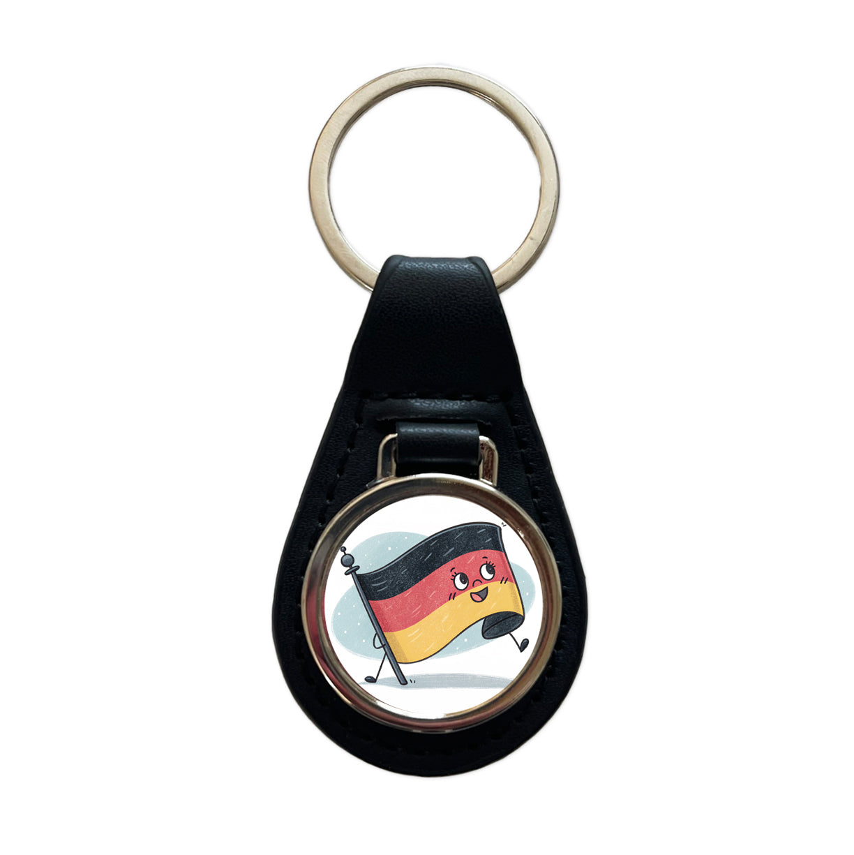 Kawaii Germany Flag Black Leather Metal Keychain
