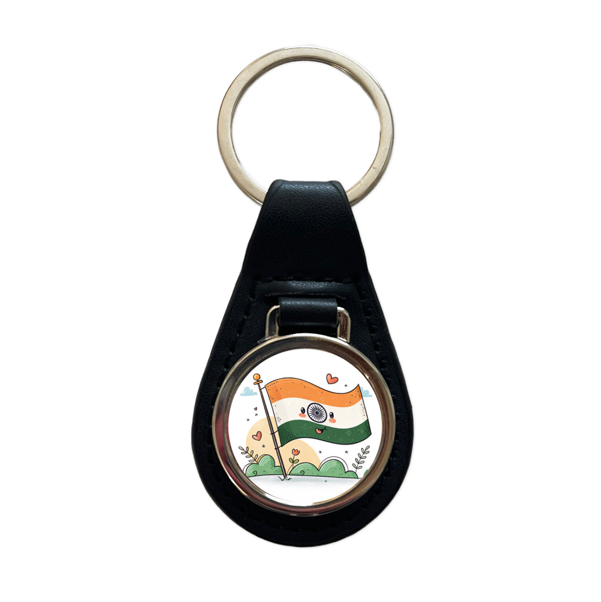 Kawaii India Flag Black Leather Metal Keychain