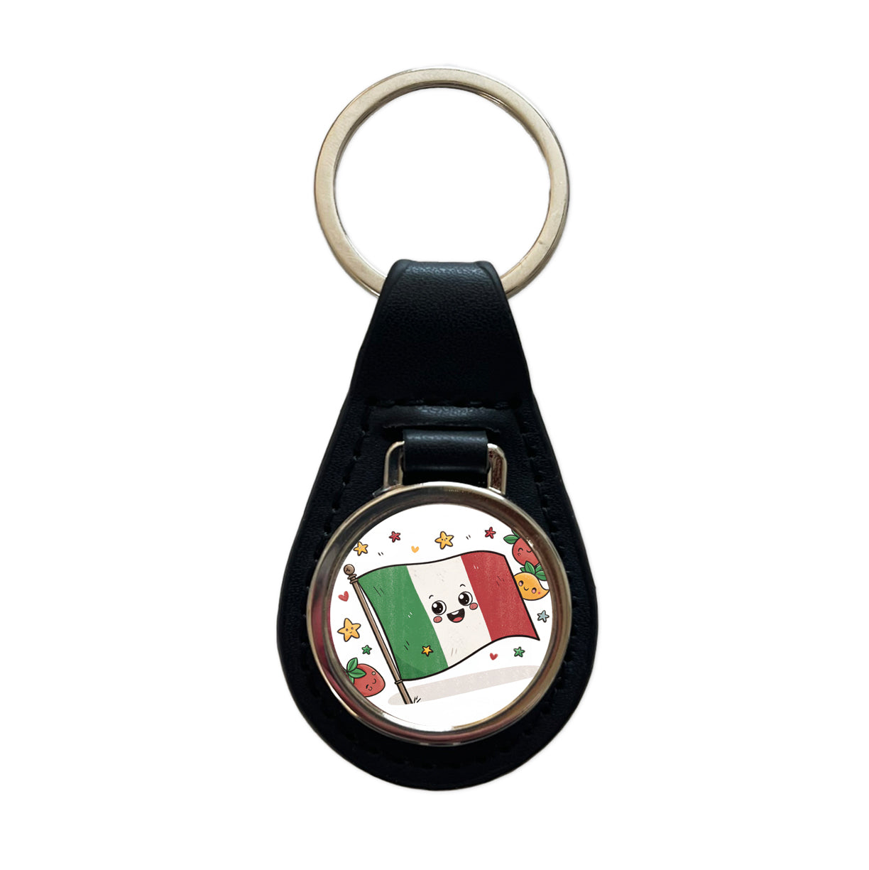 Kawaii Italy Flag Black Leather Metal Keychain
