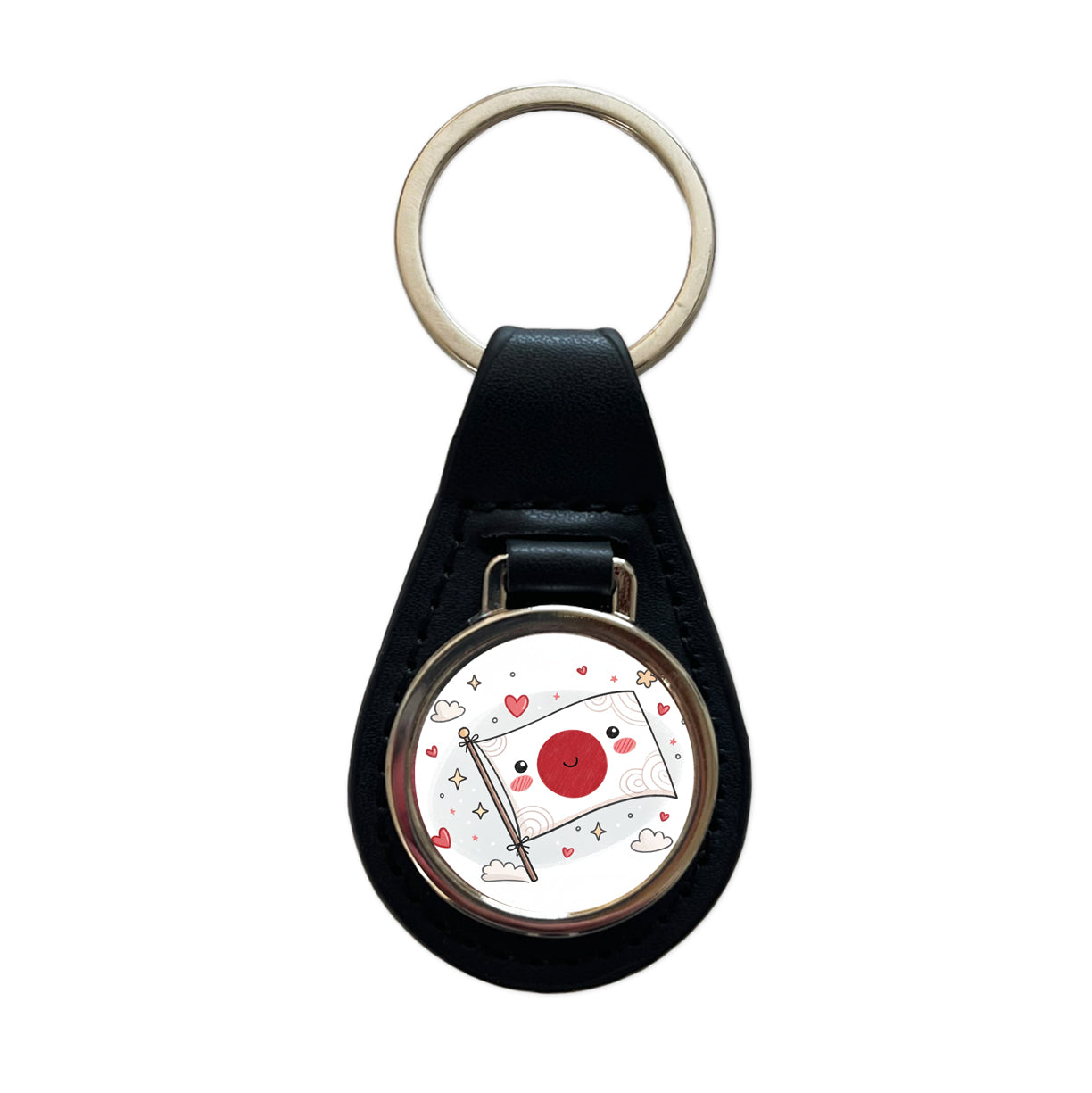 Kawaii Japan Flag Black Leather Metal Keychain