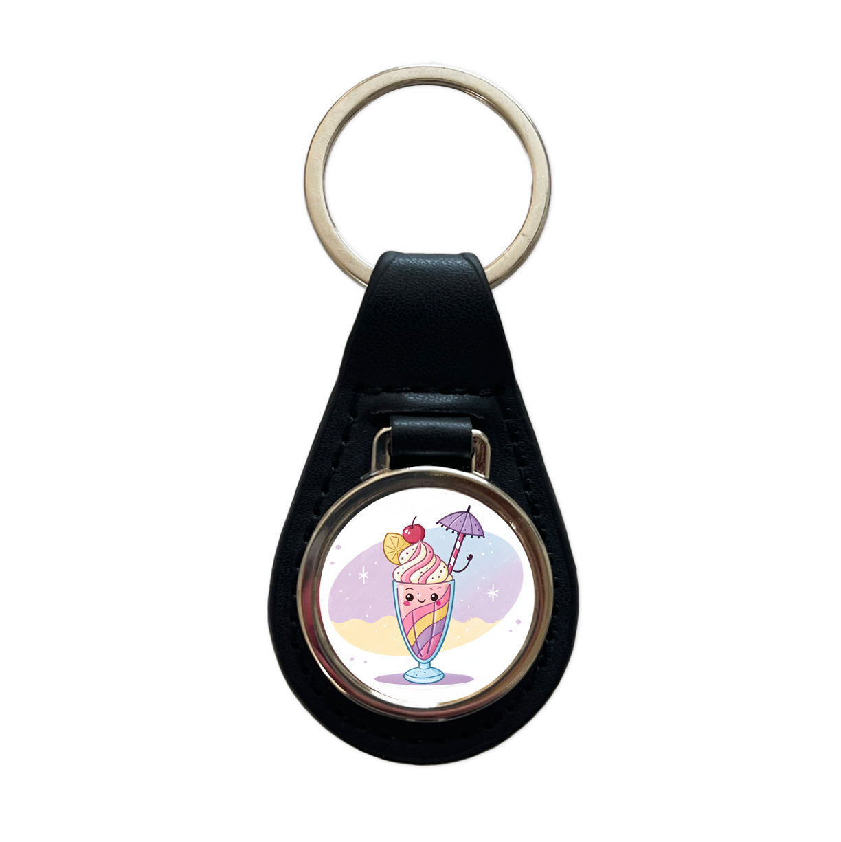 Kawaii Milk Shake Black Leather Metal Keychain