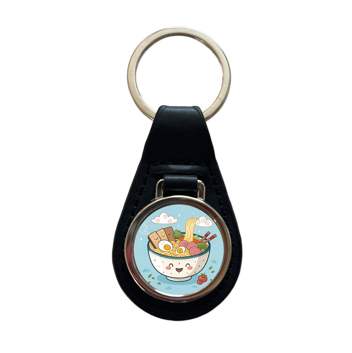 Kawaii Ramen Noodles Black Leather Metal Keychain
