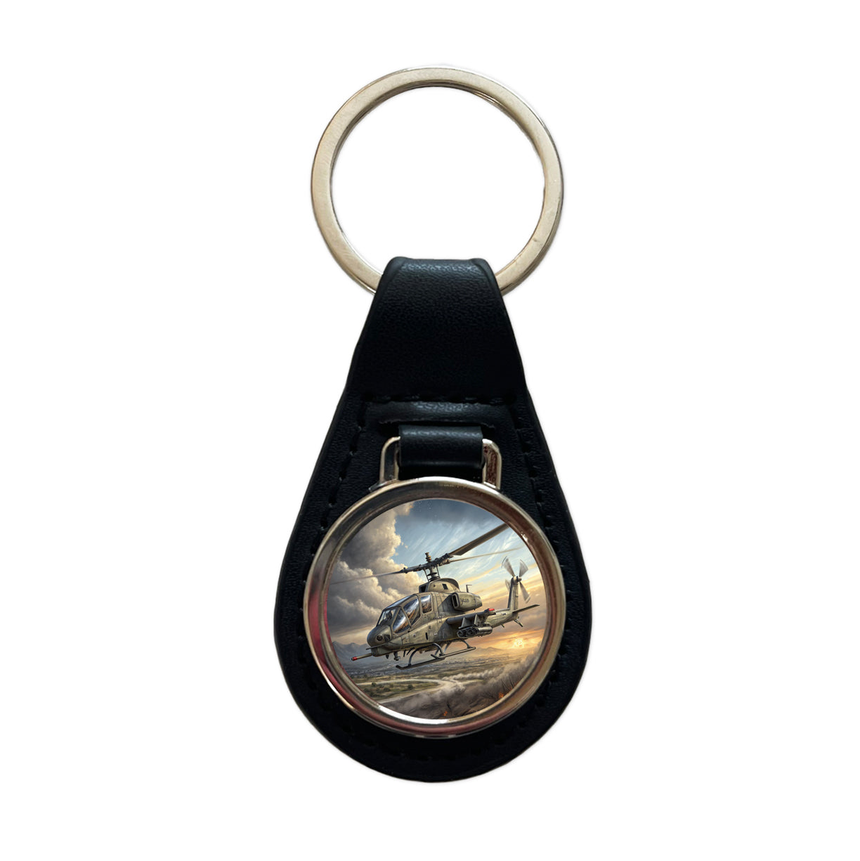 AH-1 SuperCobra US Marines Attack Helicopter Black Leather Metal Keychain