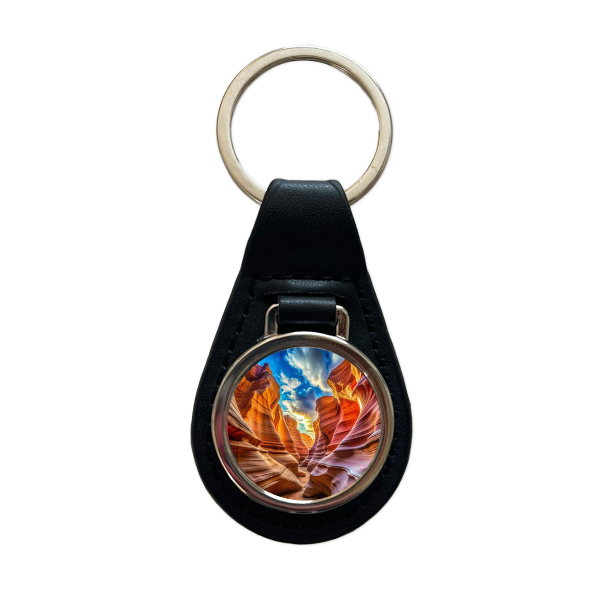 Antelope Slot Canyon Utah Nevada Black Leather Metal Keychain
