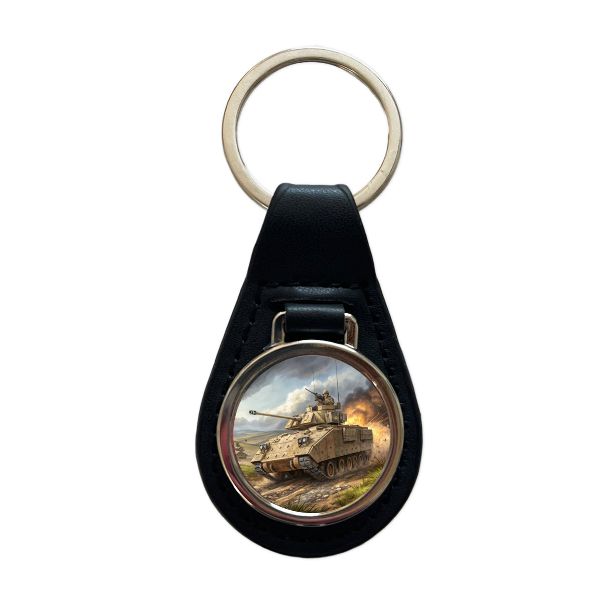 Bradley Fighting Vehicle US Army Armor Black Leather Metal Keychain
