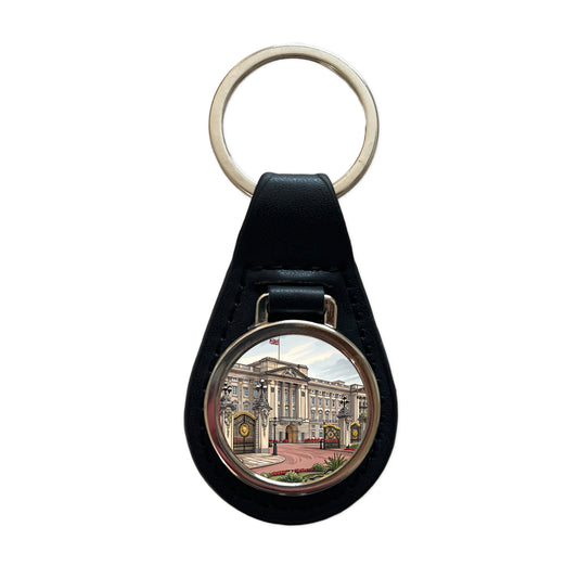 Buckingham Palace London England Great Britain Black Leather Metal Keychain