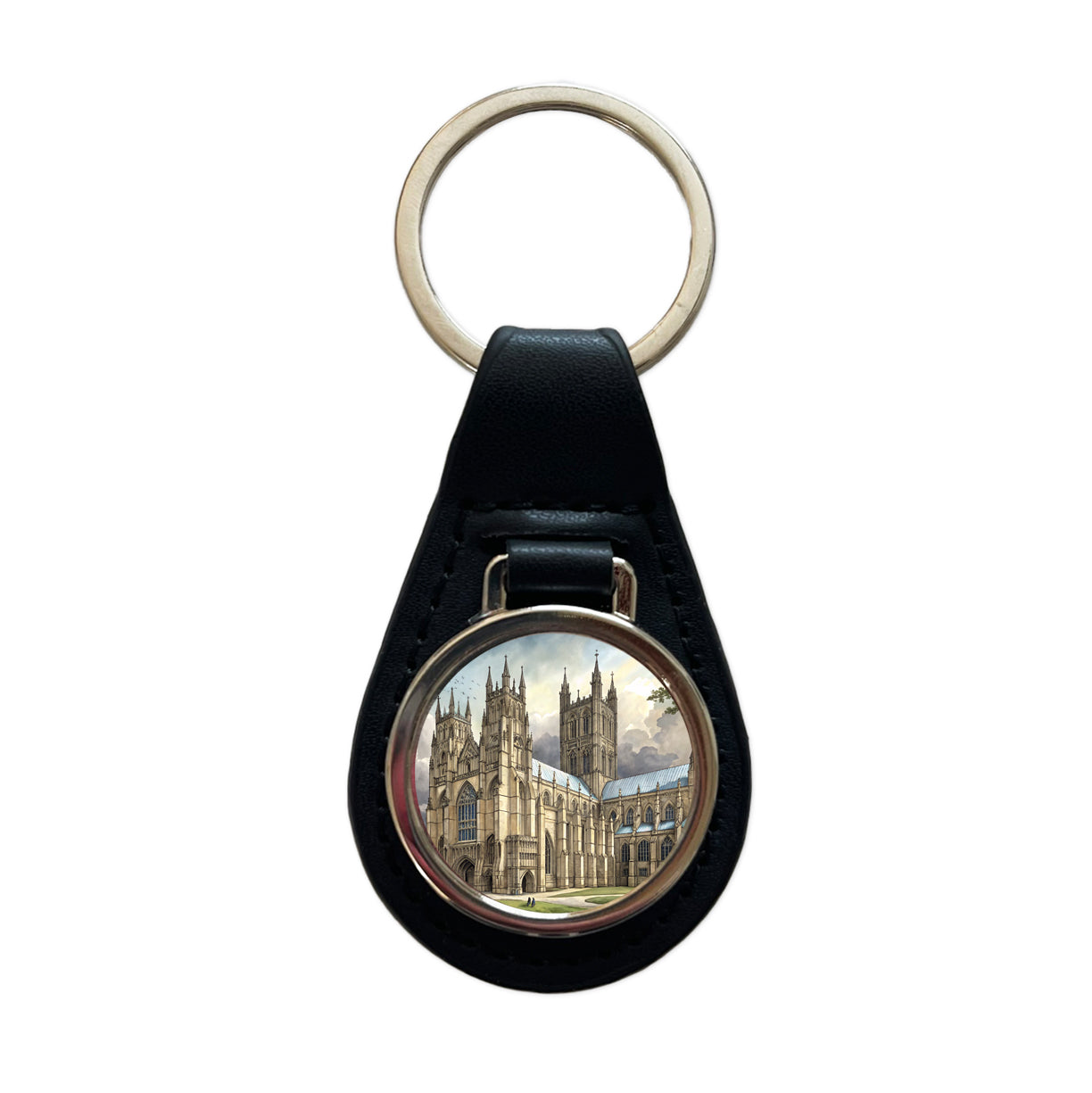 Canterbury Cathedral England Great Britain Black Leather Metal Keychain