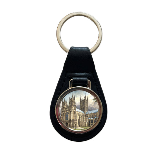 Canterbury Cathedral England Great Britain Black Leather Metal Keychain