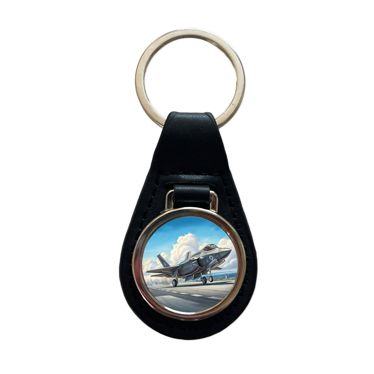 F-35 Lightning II US Air Force Navy Marines Strike Fighter Plane Black Leather Metal Keychain