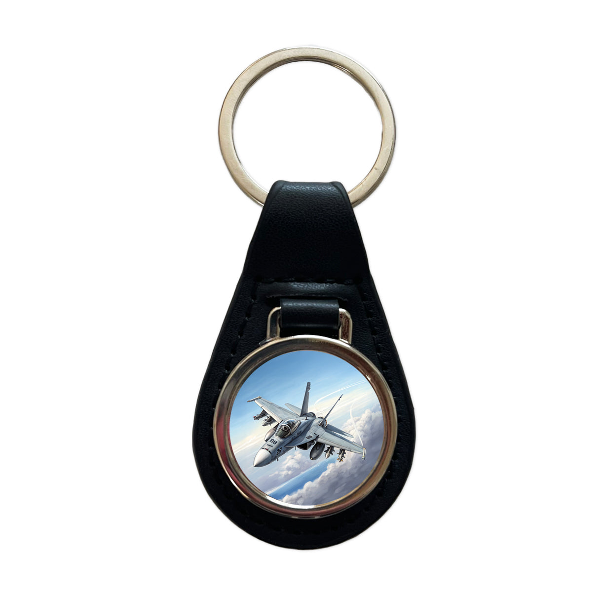 FA-18 Hornet US Navy Multirole Fighter Plane Black Leather Metal Keychain