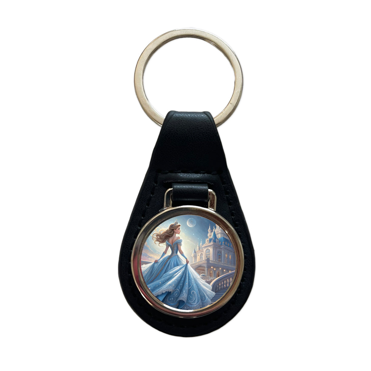 Fairy Tale Princess In Ball Gown Black Leather Metal Keychain