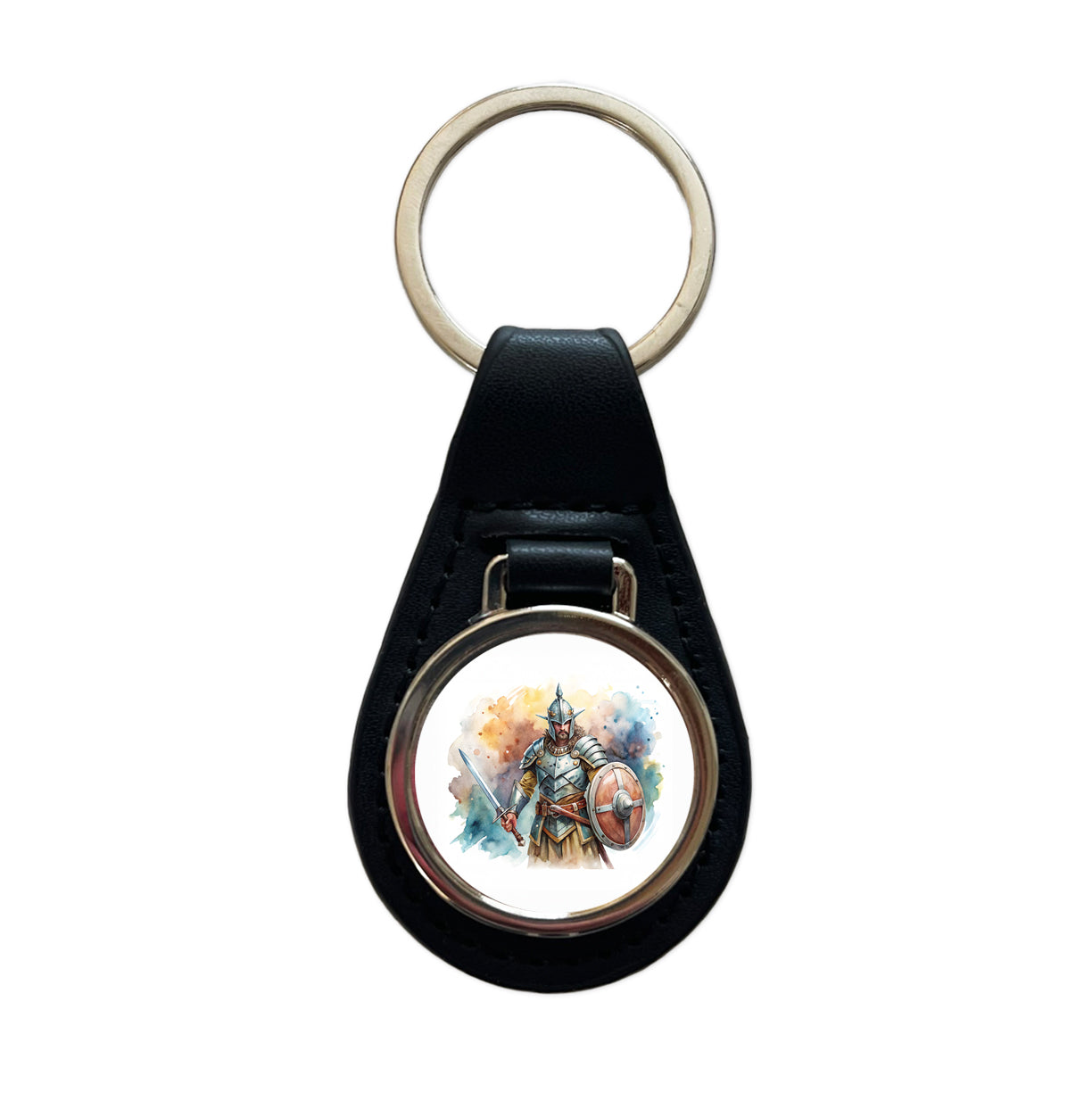 Fantasy Male Warrior Fighter With Full Armor Tank Black Leather Metal Keychain