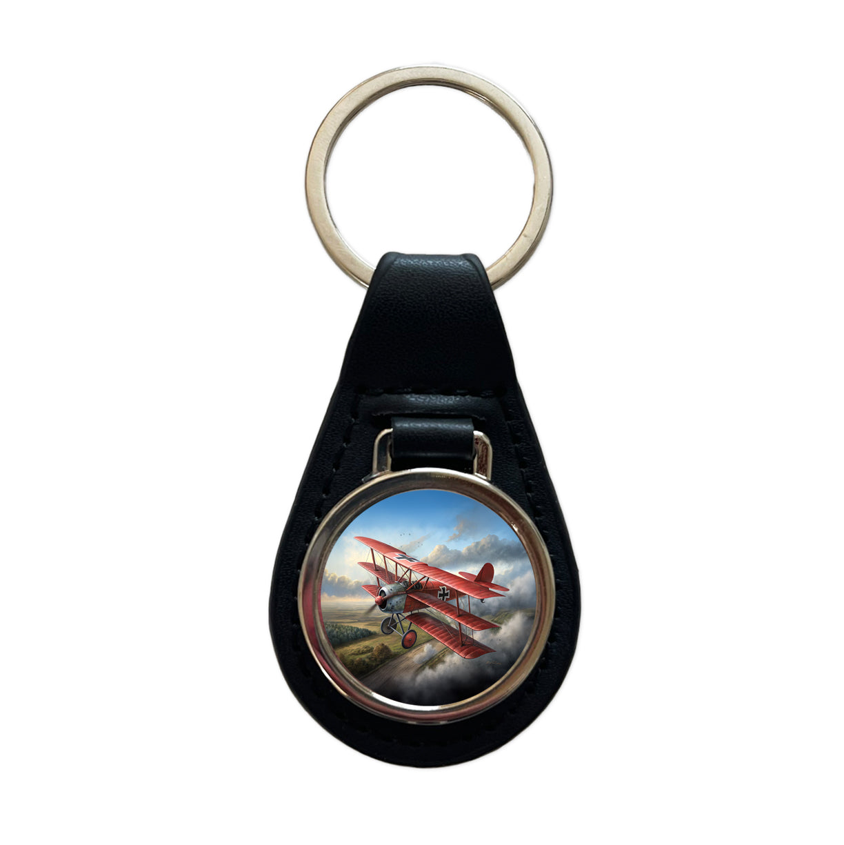 Fokker Dr.I Triplane WWI German Fighter Plane Black Leather Metal Keychain