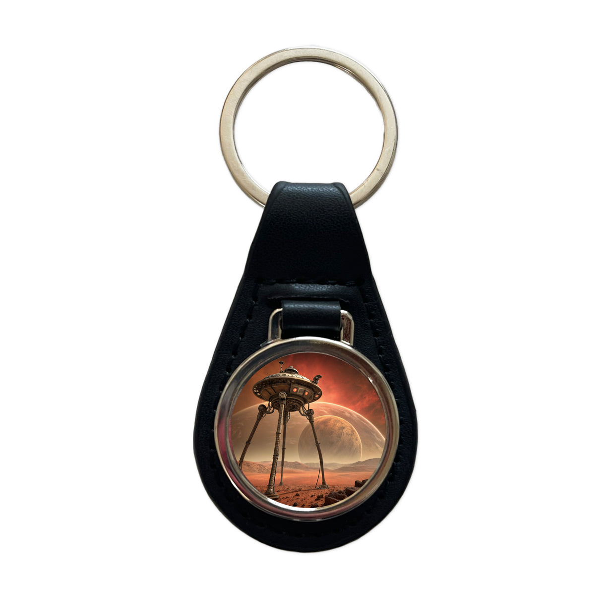 Martian Tripod War Machine Sci-fi From War Of The Worlds Black Leather Metal Keychain