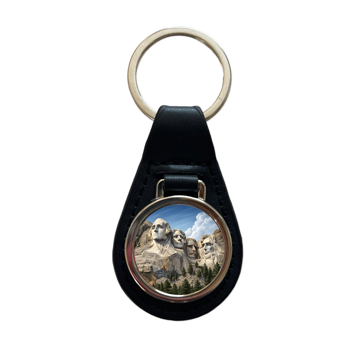Mount Rushmore National Memorial Black Hills South Dakota Black Leather Metal Keychain