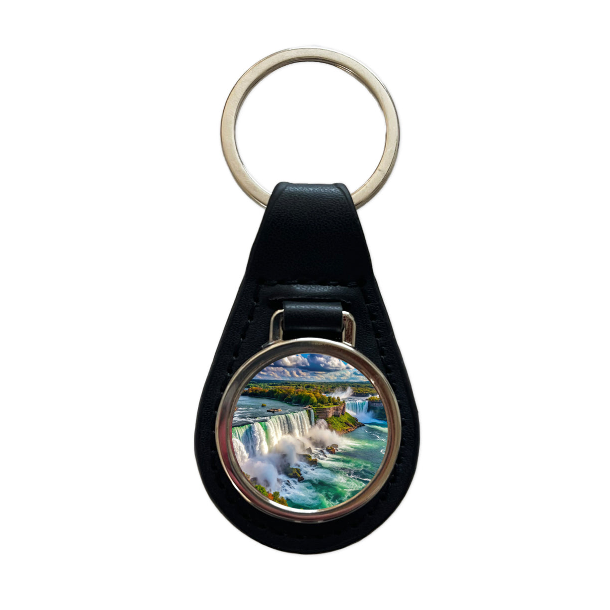 Niagara Falls New York Black Leather Metal Keychain