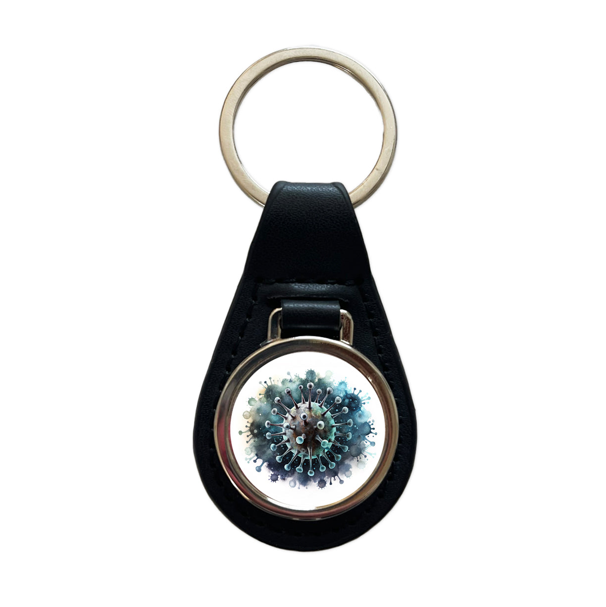Scary Virus Black Watercolor Black Leather Metal Keychain